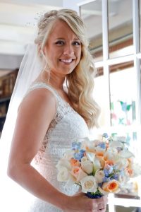 smiling bride and bouquet smiling bride and bouquet